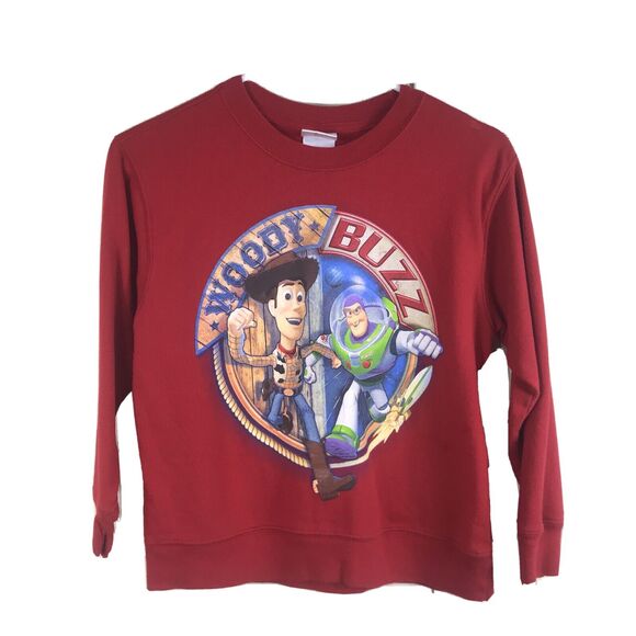 Disney Store Buzz Lightyear And Woody Red Crewneck Sweatshirt Size Youth 7/8 - Picture 1 of 4